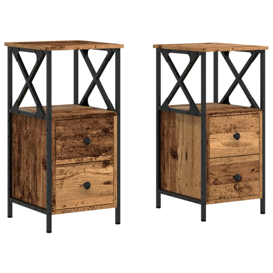 Tables de chevet 2 pcs vieux bois 34x35,5x70 cm bois ingénierie - 2