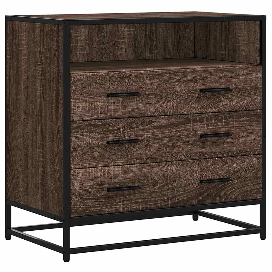 Commode chêne marron 70x41x70 cm bois d'ingénierie - 2