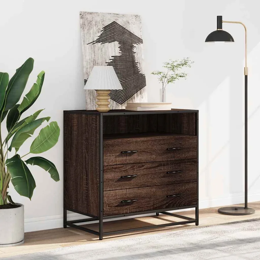 Commode chêne marron 70x41x70 cm bois d'ingénierie - 3