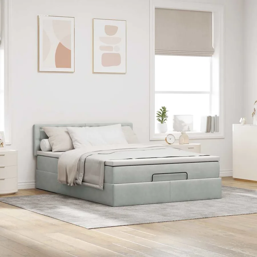 Cadre de lit ottoman avec matelas gris clair 140x200 cm velours - 4