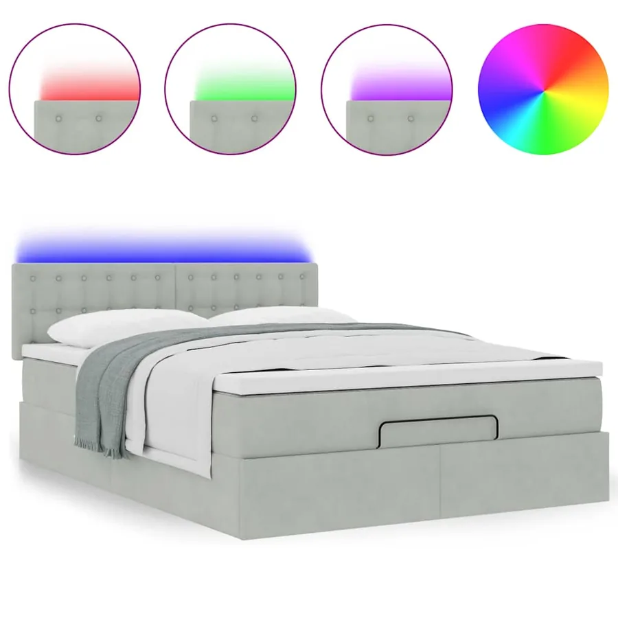 Cadre de lit ottoman avec matelas gris clair 140x200 cm velours - 5