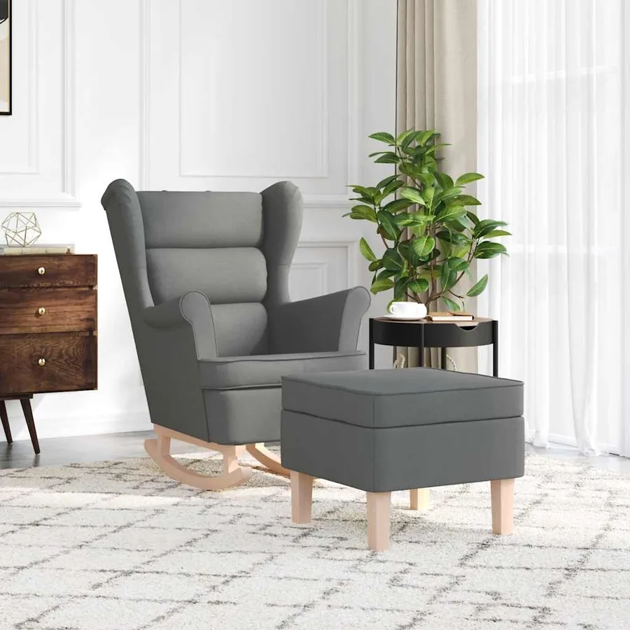 Chaise à bascule avec repose-pied Gris foncé Tissu - 3