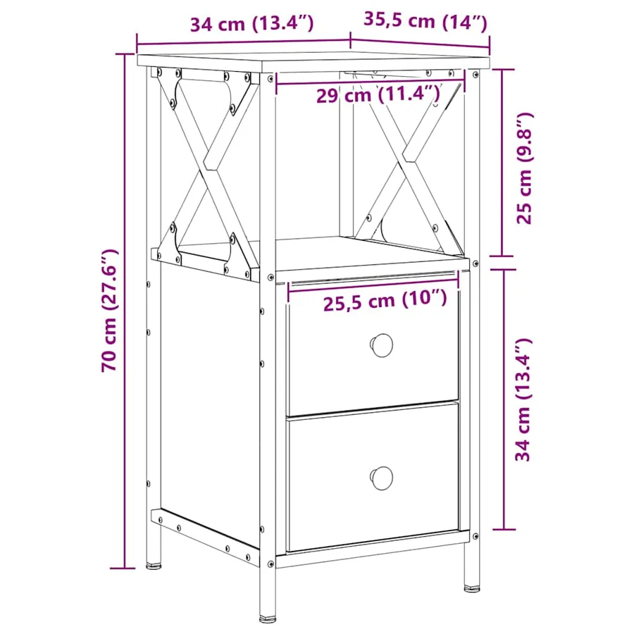 Tables de chevet 2 pcs chêne artisanal bois d'ingénierie - 11