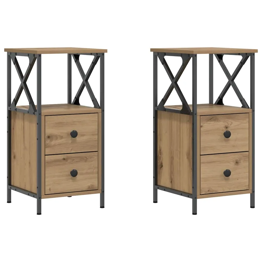 Tables de chevet 2 pcs chêne artisanal bois d'ingénierie - 2