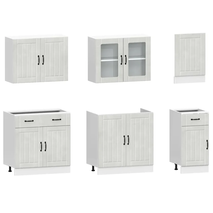 Ensemble de 7 meubles de cuisine "Lucca" en bois d'ingénierie gris béton - 4