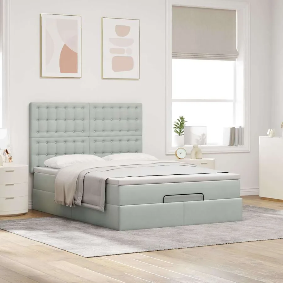 Cadre de lit ottoman avec matelas gris clair 140x200 cm velours - 3