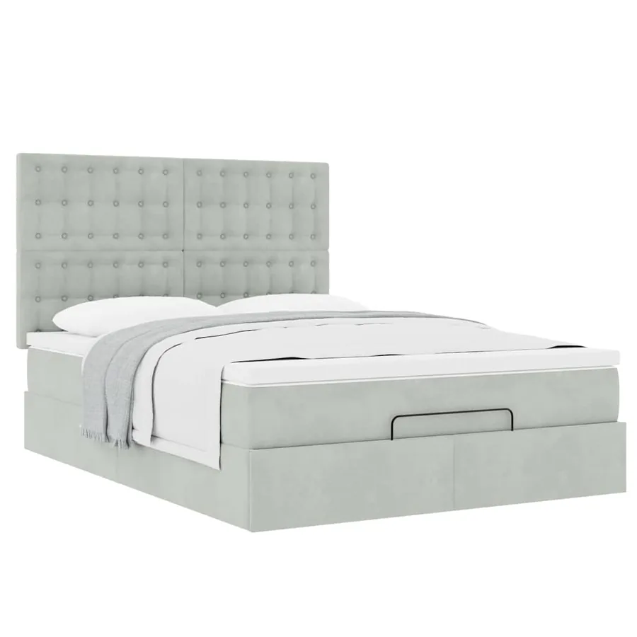 Cadre de lit ottoman avec matelas gris clair 140x200 cm velours - 5
