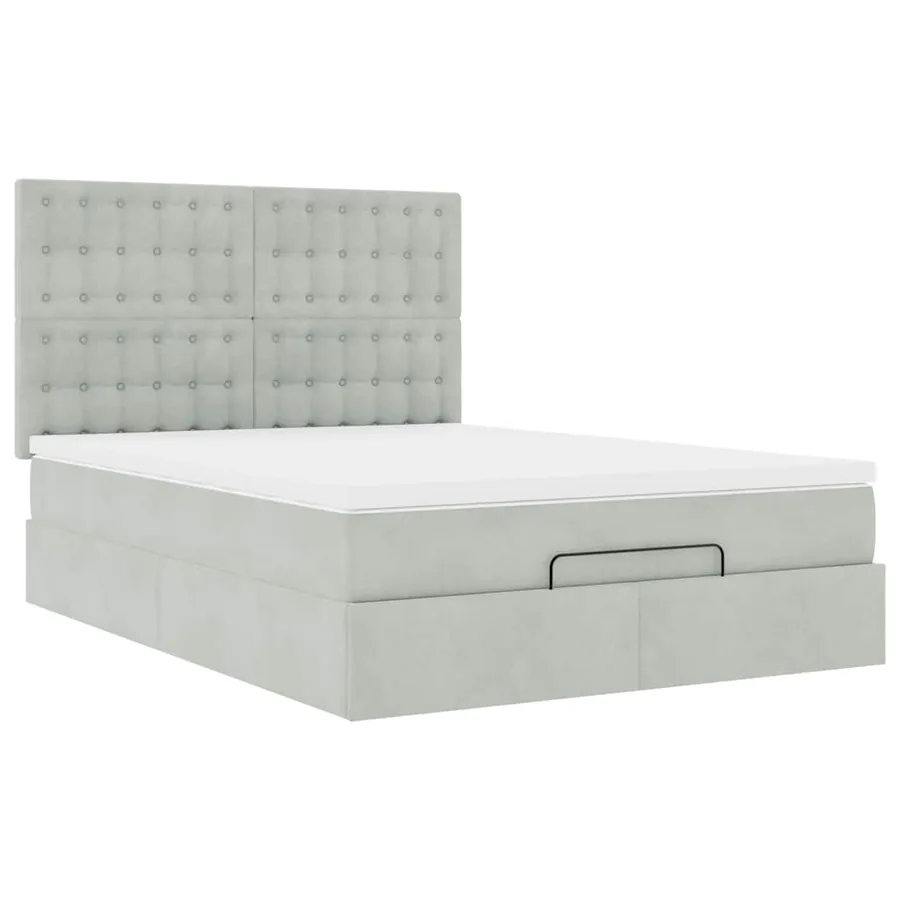 Cadre de lit ottoman avec matelas gris clair 140x200 cm velours - 6