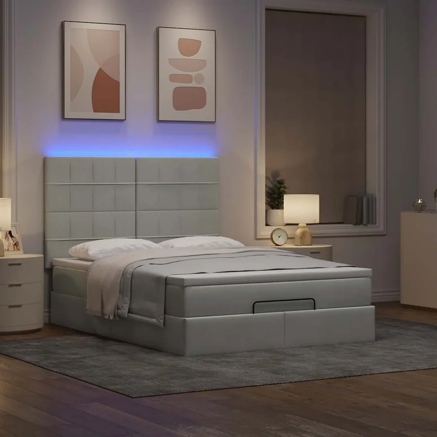 Cadre de lit ottoman avec matelas gris clair 140x200 cm velours - 3