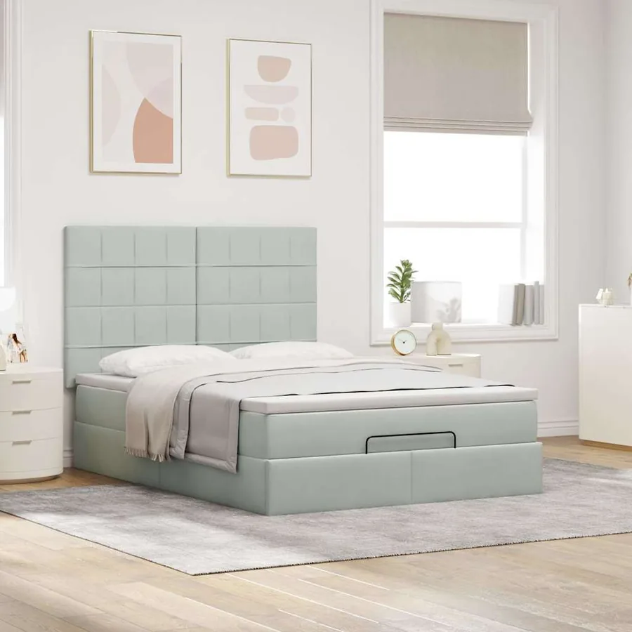 Cadre de lit ottoman avec matelas gris clair 140x200 cm velours - 4