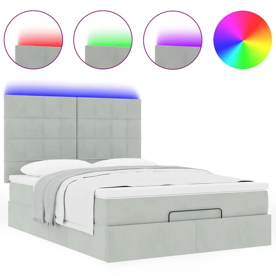 Cadre de lit ottoman avec matelas gris clair 140x200 cm velours - 5