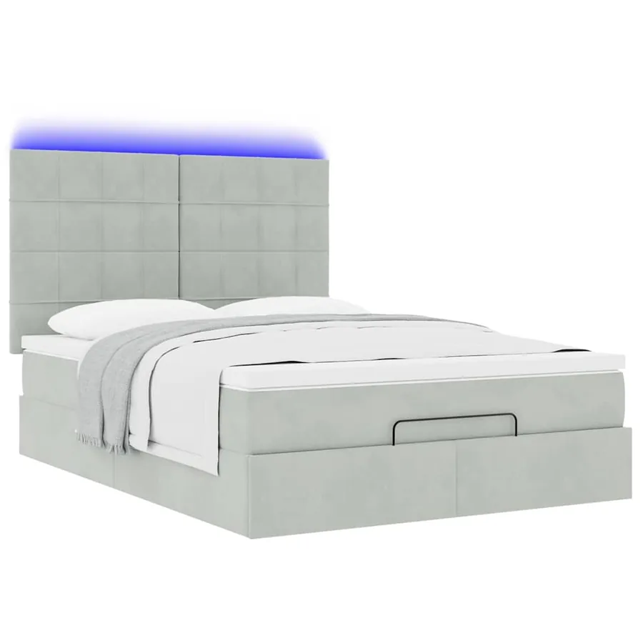 Cadre de lit ottoman avec matelas gris clair 140x200 cm velours - 6
