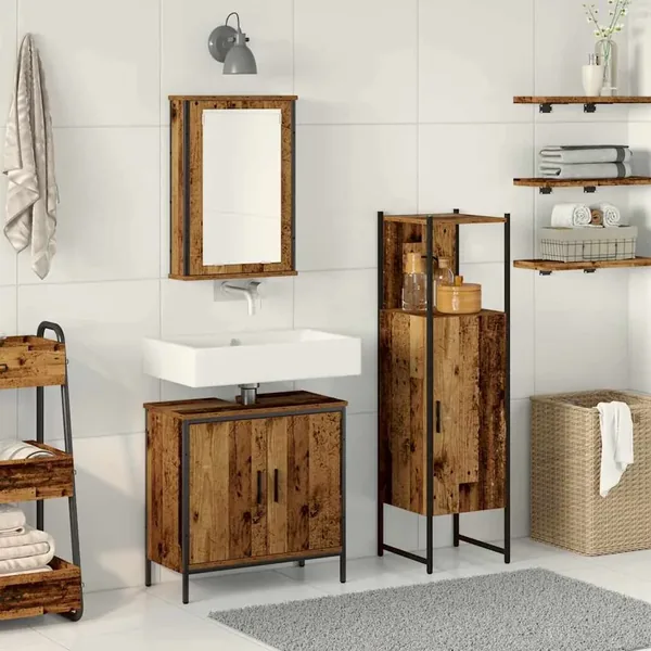 Ensemble de mobilier de salle de bain avec porte 3 pcs Marron