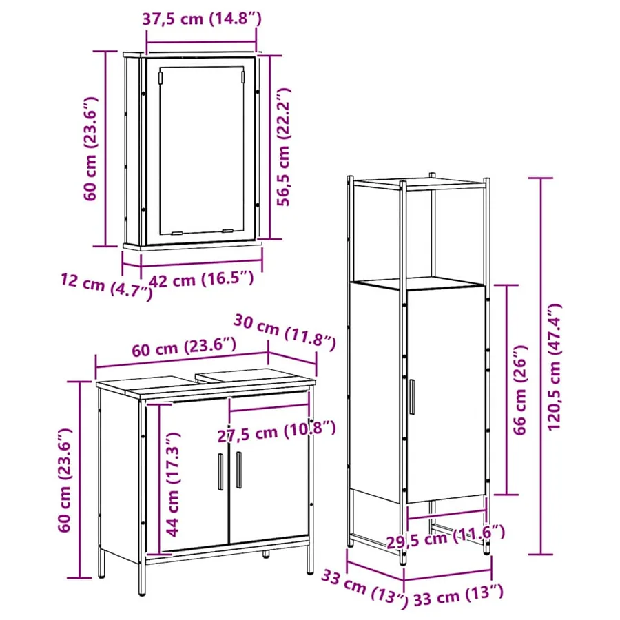 Ensemble de mobilier de salle de bain avec porte 3 pcs Marron - 14