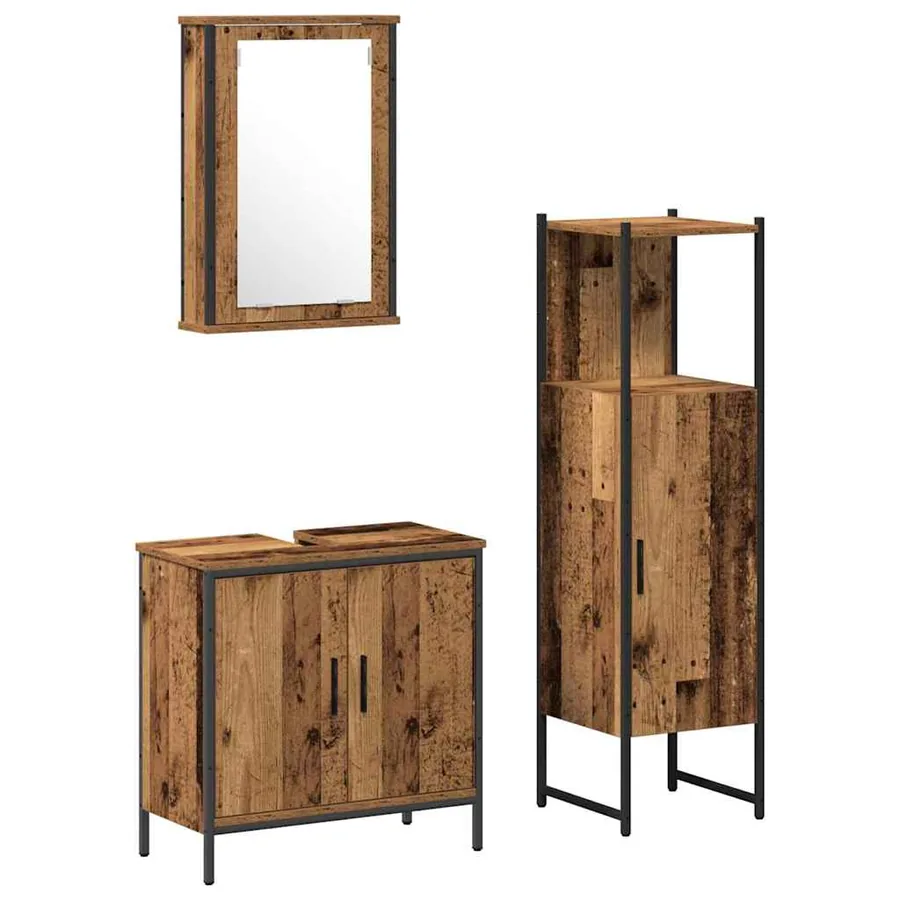 Ensemble de mobilier de salle de bain avec porte 3 pcs Marron - 2