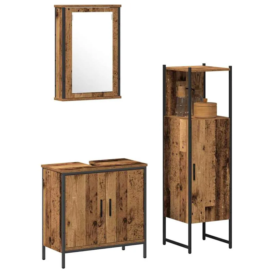 Ensemble de mobilier de salle de bain avec porte 3 pcs Marron - 3