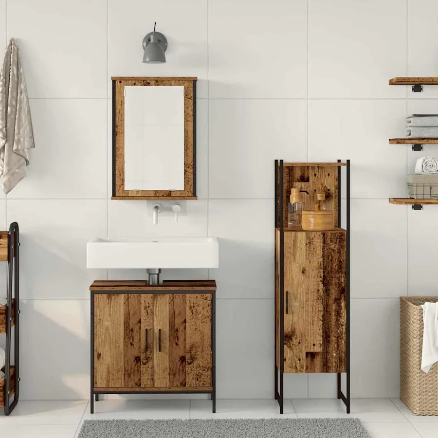 Ensemble de mobilier de salle de bain avec porte 3 pcs Marron - 4