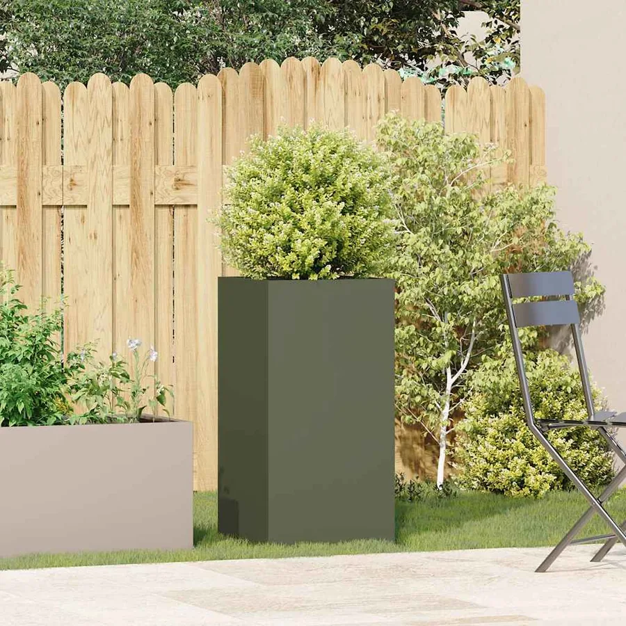 Jardinière vert olive 40x40x80 cm acier laminé à froid - 3