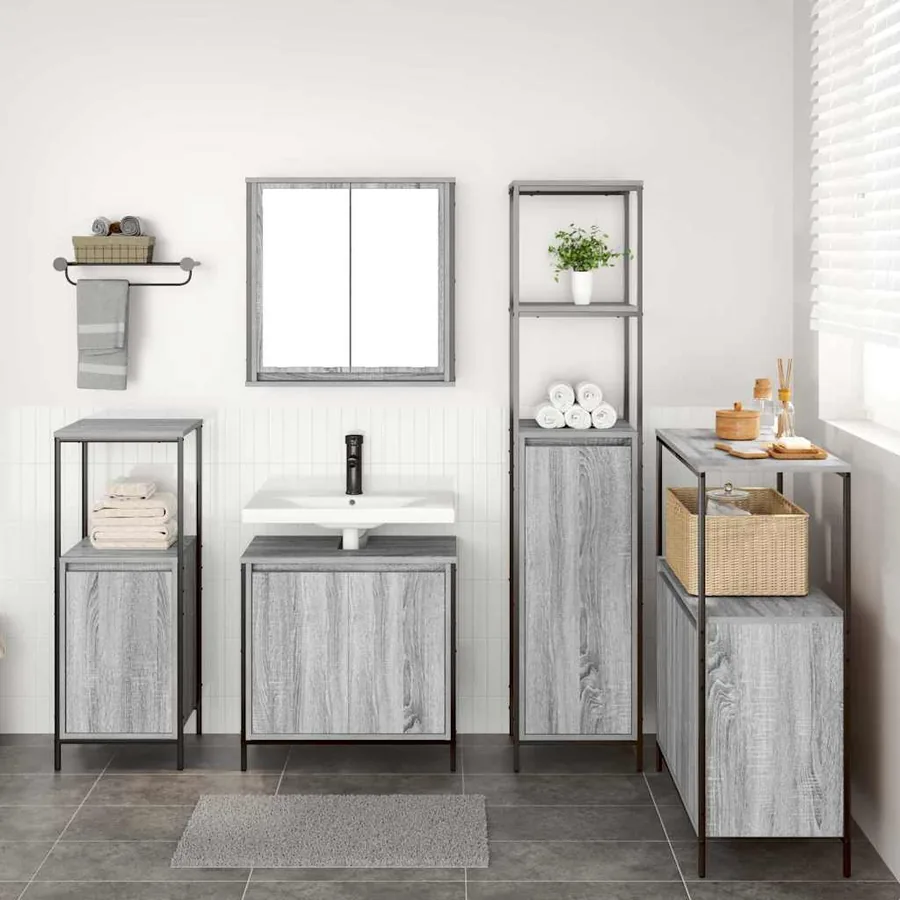 Ensemble de mobilier de salle de bain 5 pcs Gris Sonoma et noir - 4