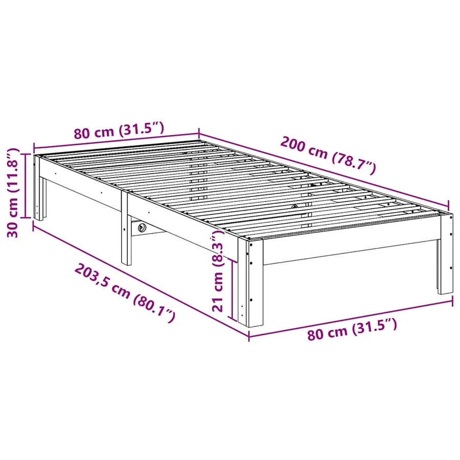 Cadre de lit sans matelas cire marron 80x200 cm bois pin massif - 10