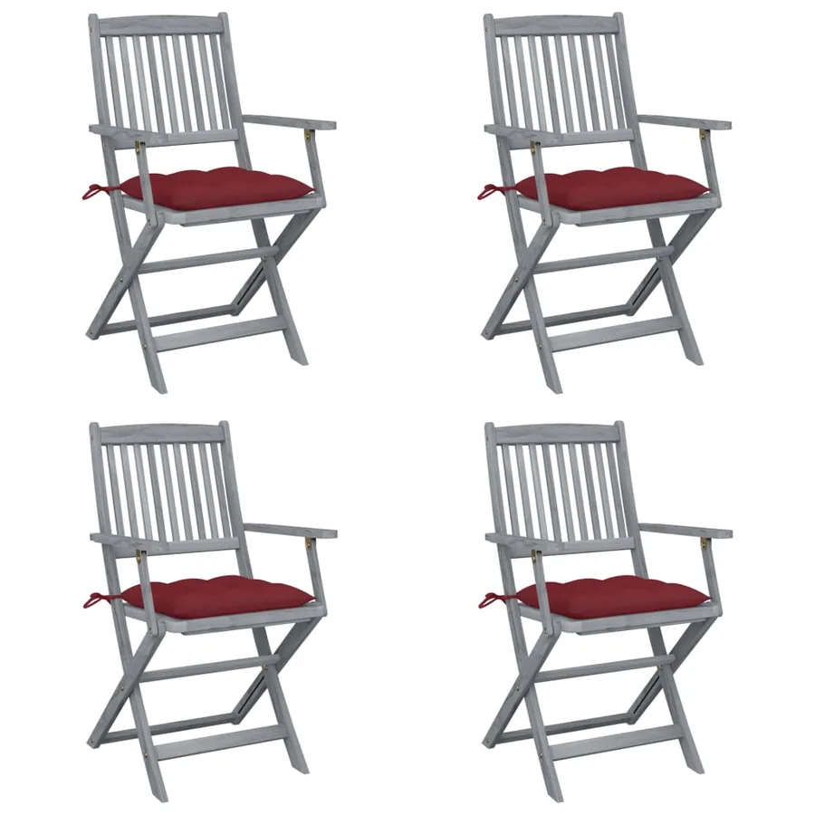 Chaises pliables d'extérieur lot de 4 et coussins Bois d'acacia