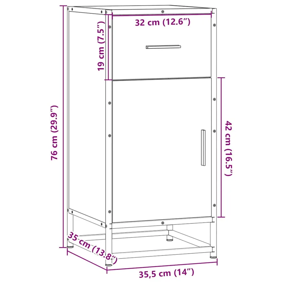Buffet chêne fumé 35,5x35x76 cm bois d'ingénierie et métal - 11