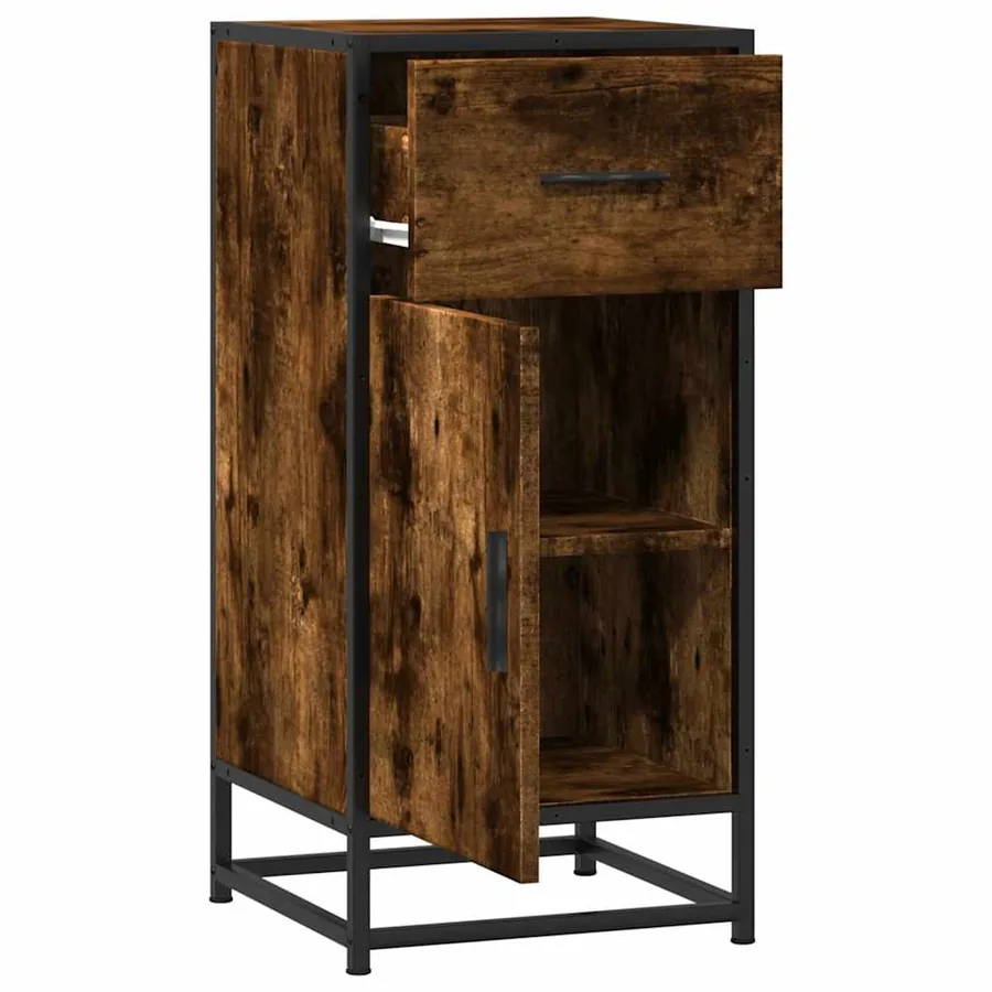 Buffet chêne fumé 35,5x35x76 cm bois d'ingénierie et métal - 5