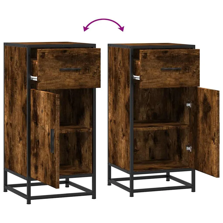 Buffet chêne fumé 35,5x35x76 cm bois d'ingénierie et métal - 8