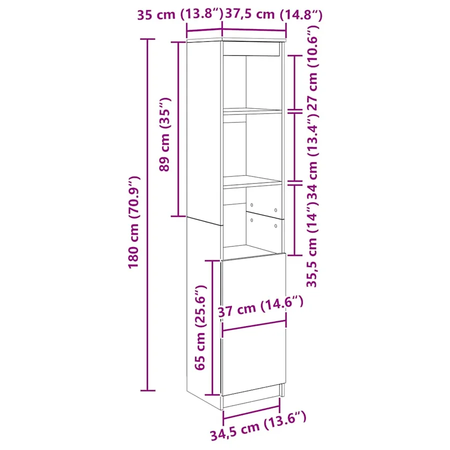 Buffet haut chêne sonoma 37,5x35x180 cm bois d'ingénierie - 12