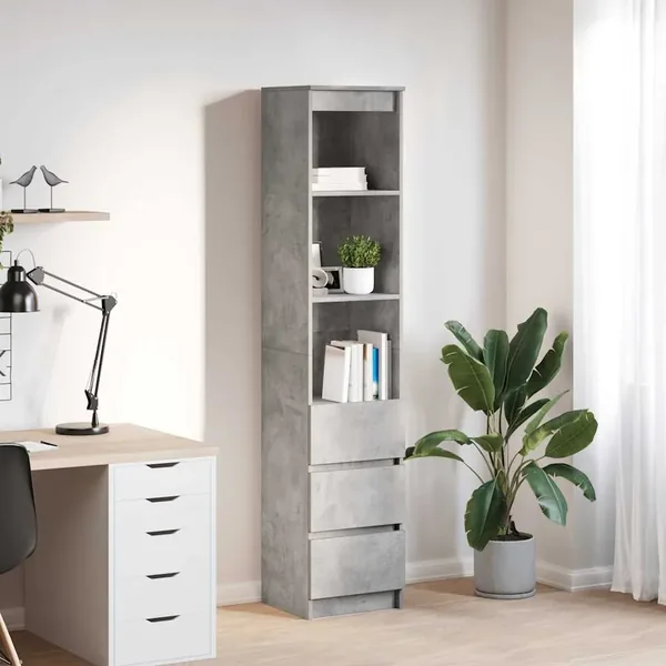 Buffet haut gris béton 37,5x35x180 cm bois d'ingénierie