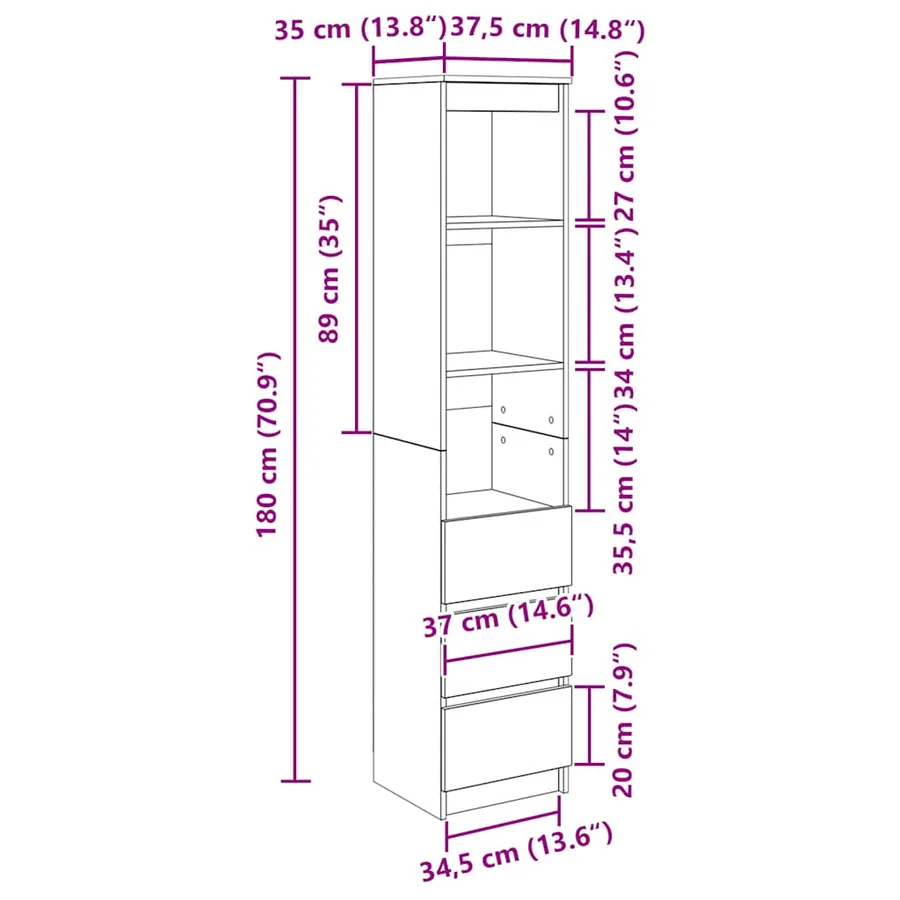 Buffet haut gris béton 37,5x35x180 cm bois d'ingénierie - 12