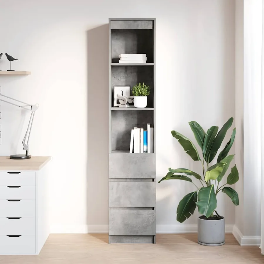 Buffet haut gris béton 37,5x35x180 cm bois d'ingénierie - 3