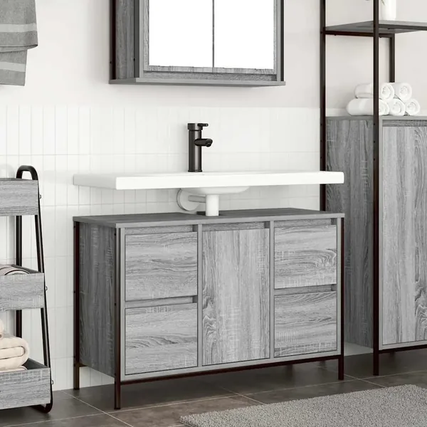 Meuble sous-vasque avec tiroirs sonoma gris 90x34,5x60cm