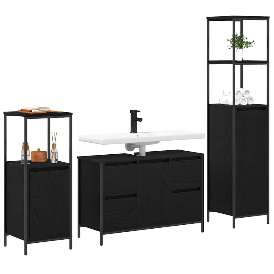 Ensemble de mobilier de salle de bain 3 pcs Chêne noir - 3