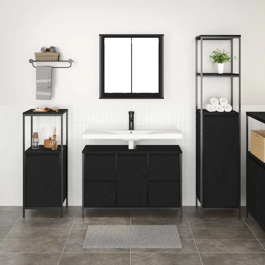 Ensemble de mobilier de salle de bain 3 pcs Chêne noir - 4