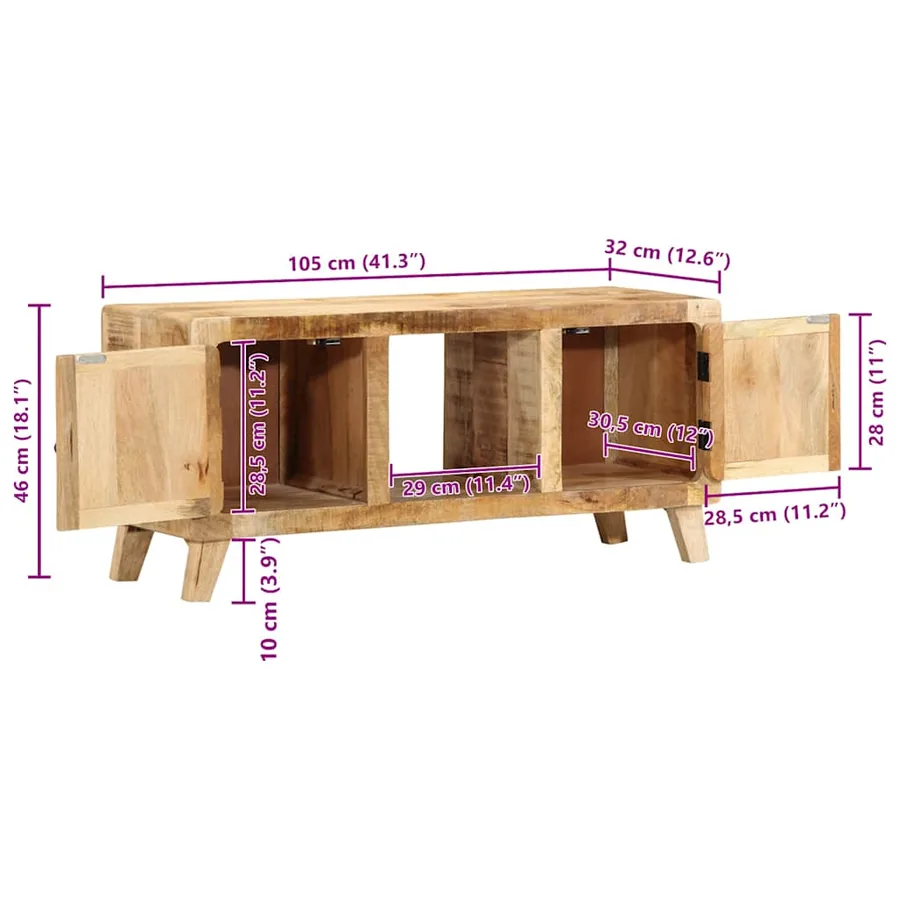 Meuble TV 105x46x32 cm bois massif de manguier brut - 11