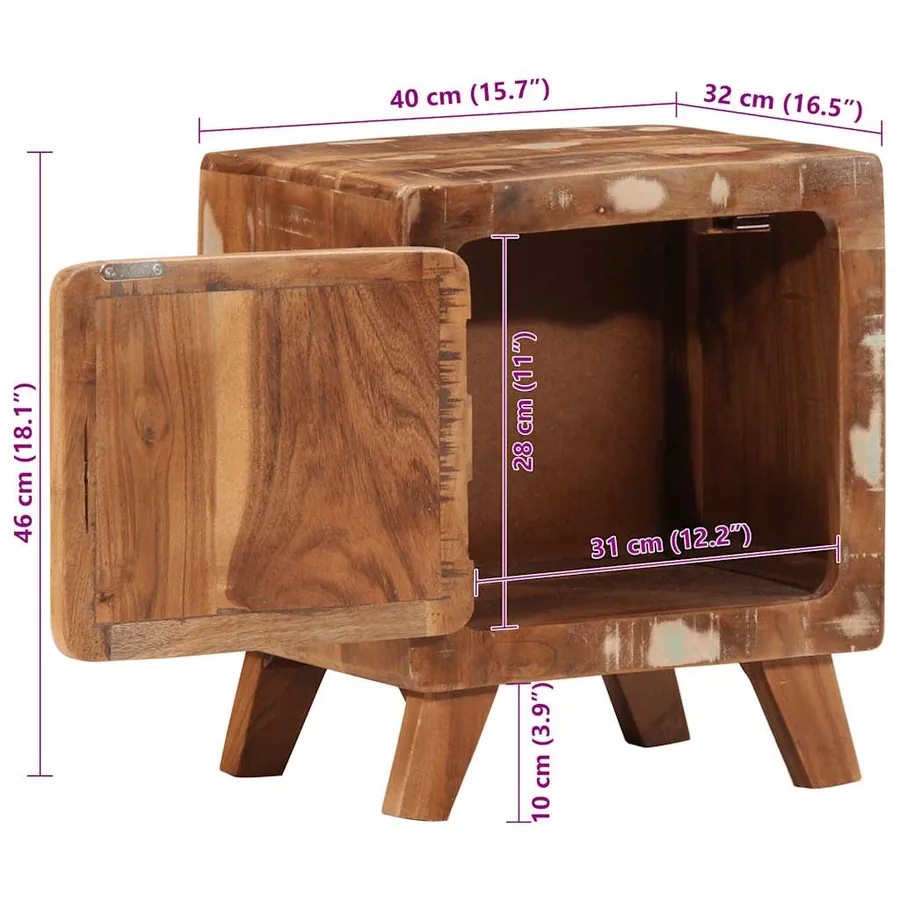 Table de chevet 40x32x46 cm bois massif de récupération - 9