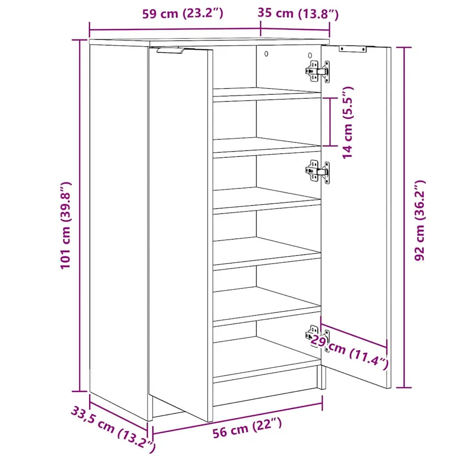 Cabinet à chaussures avec étagère Chêne noir 59 x 35 x 100 cm - 11