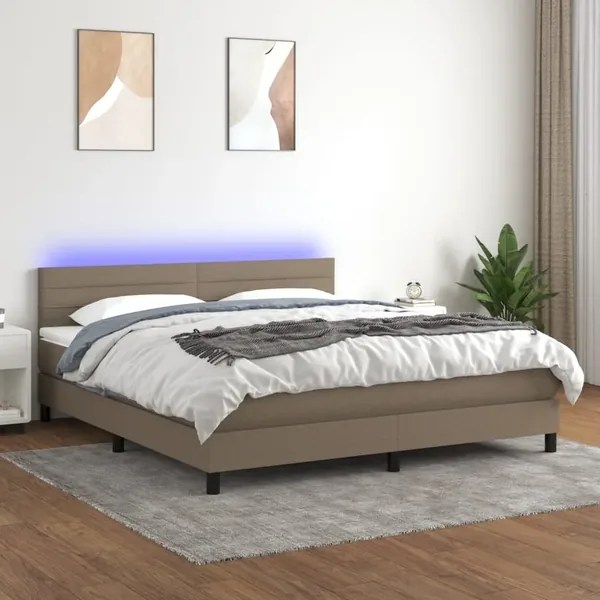 Sommier à lattes de lit et matelas et LED Taupe 160x200cm Tissu