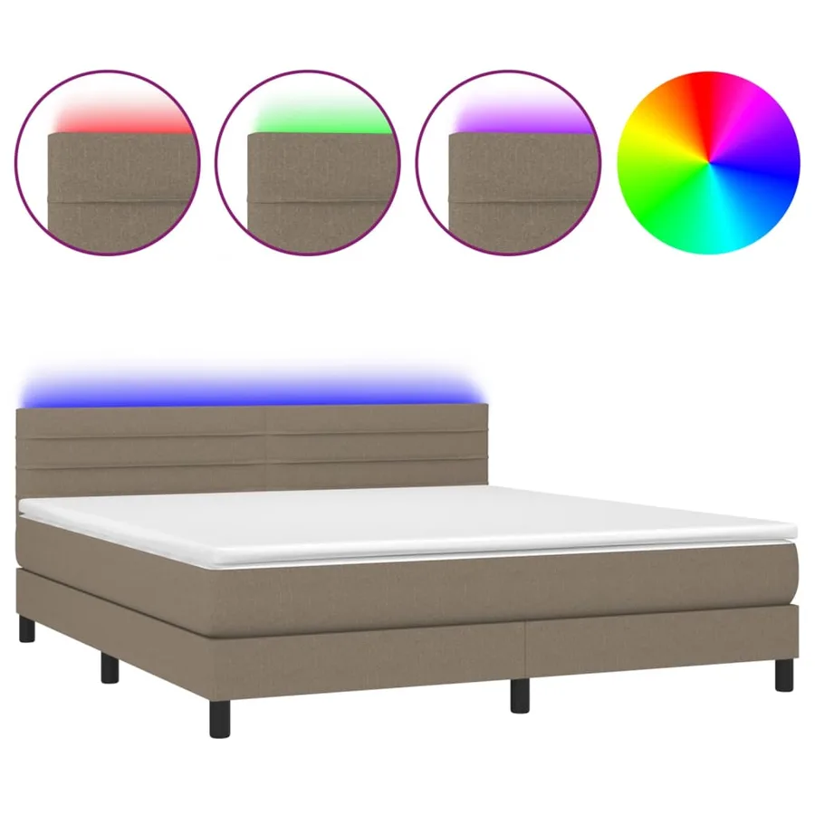 Sommier à lattes de lit et matelas et LED Taupe 160x200cm Tissu - 2