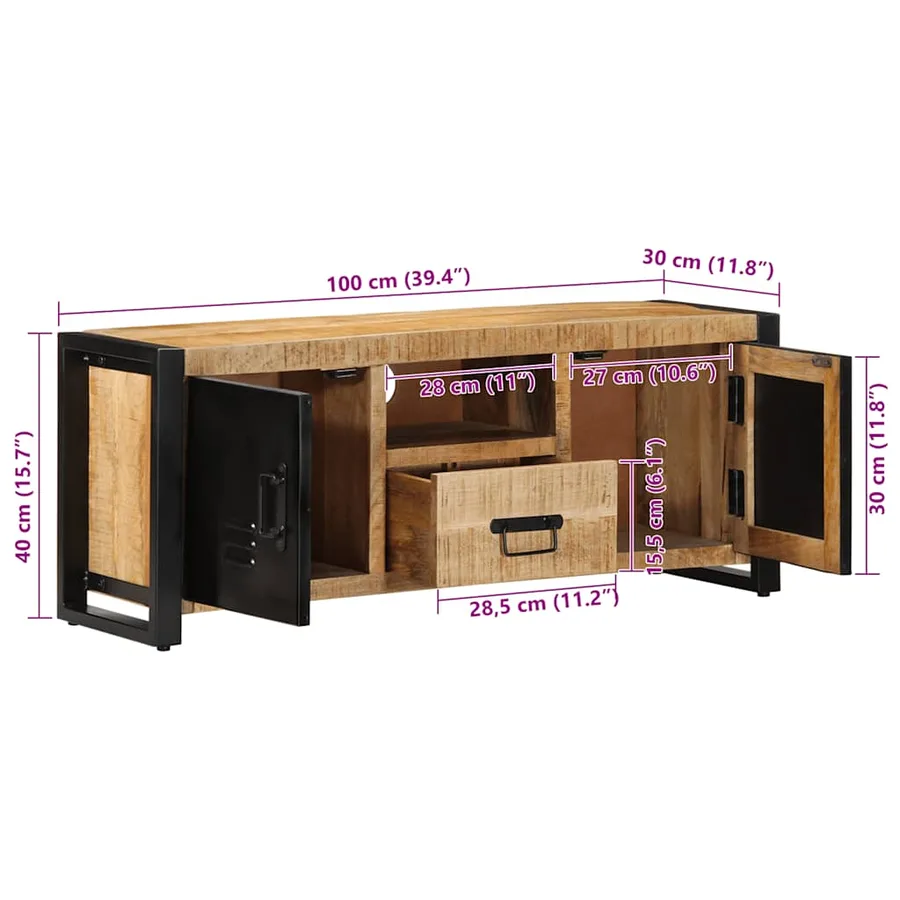 Meuble TV 100x30x40 cm bois massif de manguier brut - 9