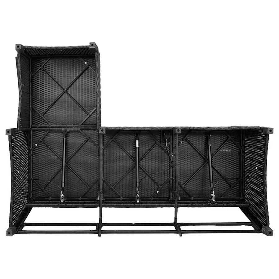 Canapé de jardin inclinable coussins forme de L noir polyrotin - 10