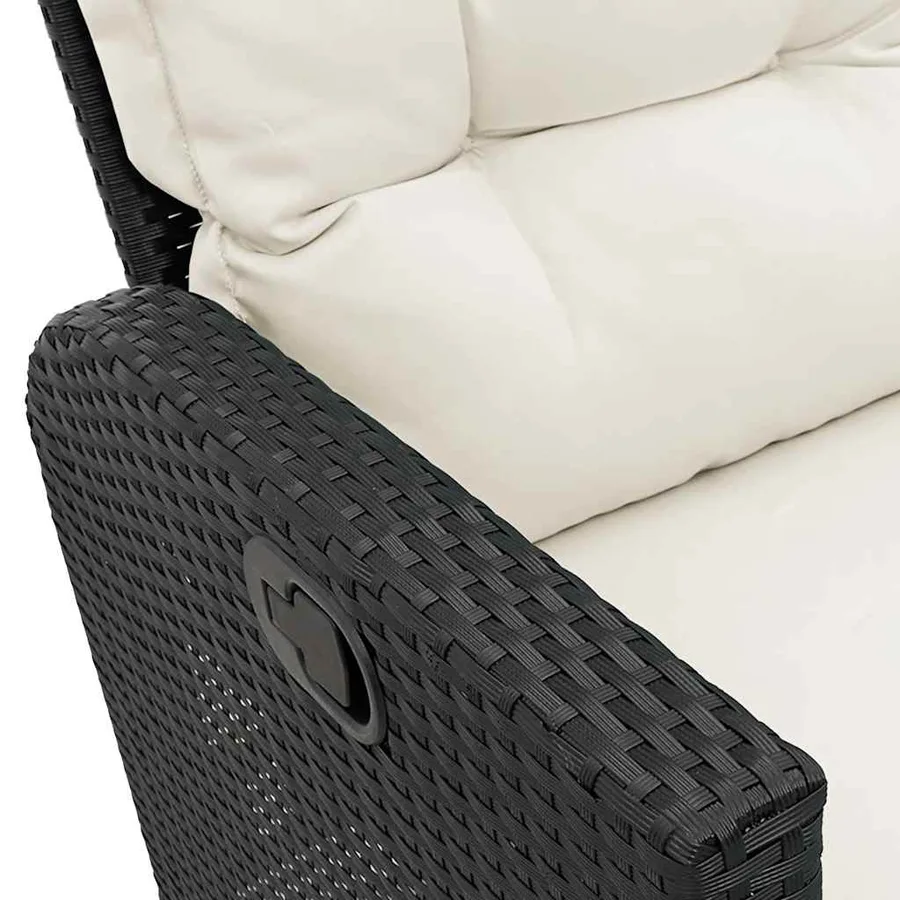 Canapé de jardin inclinable coussins forme de L noir polyrotin - 12