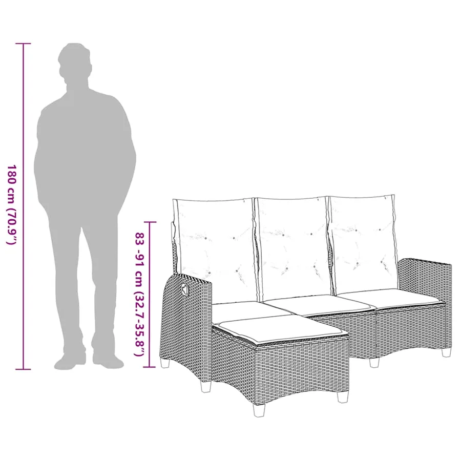 Canapé de jardin inclinable coussins forme de L noir polyrotin - 14