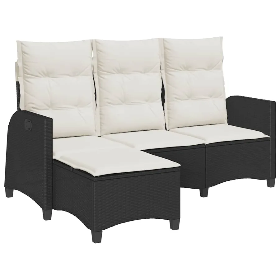 Canapé de jardin inclinable coussins forme de L noir polyrotin - 2