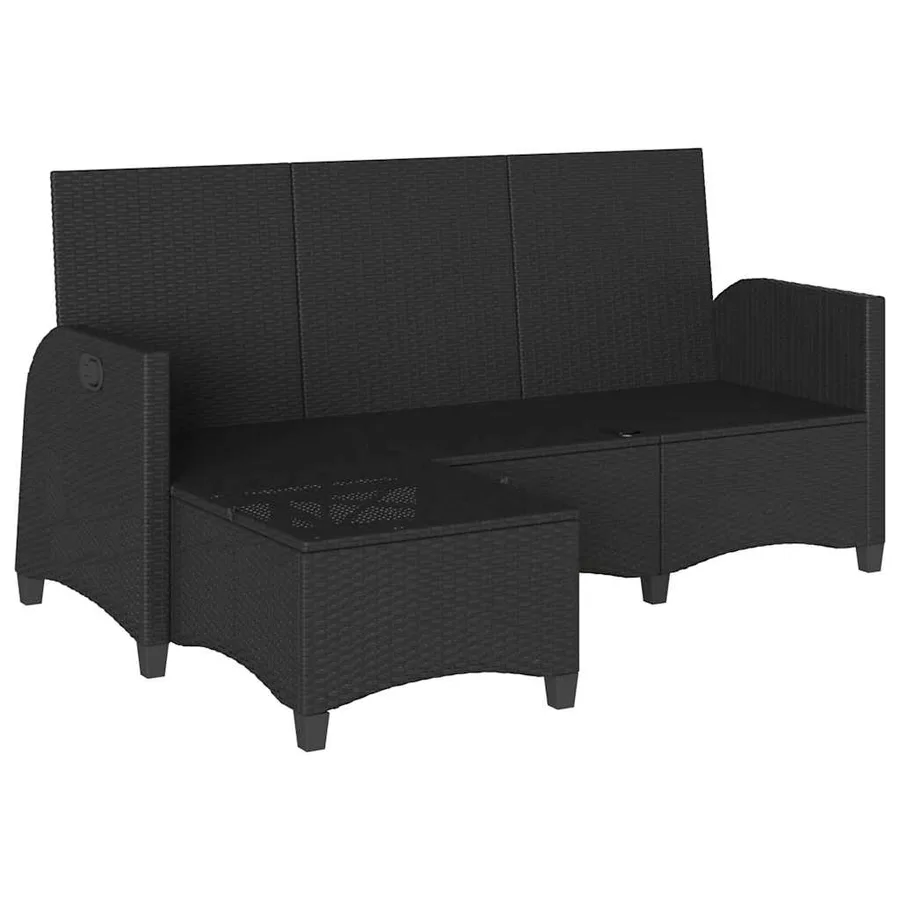 Canapé de jardin inclinable coussins forme de L noir polyrotin - 4