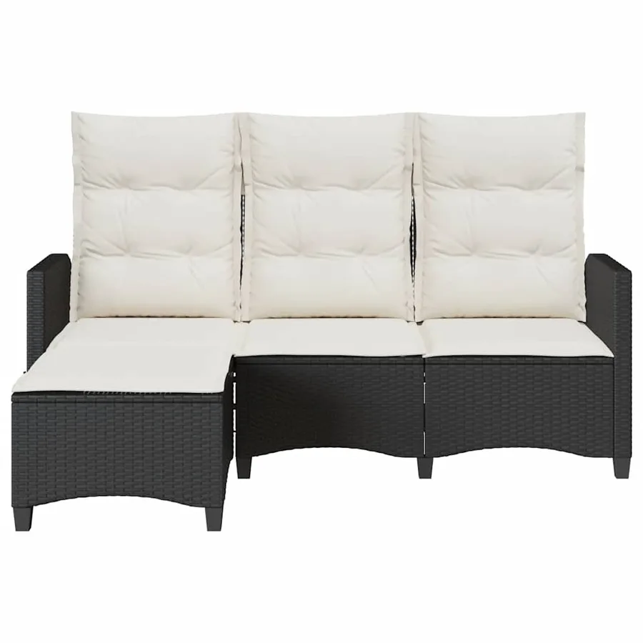 Canapé de jardin inclinable coussins forme de L noir polyrotin - 5