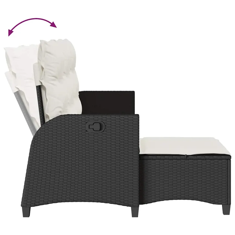 Canapé de jardin inclinable coussins forme de L noir polyrotin - 8