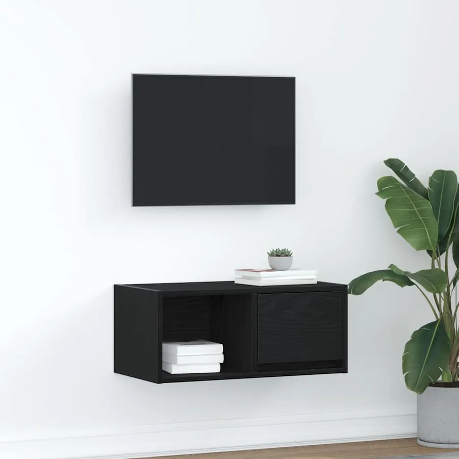 Meuble TV chêne noir 60x31x25,5 cm bois d'ingénierie