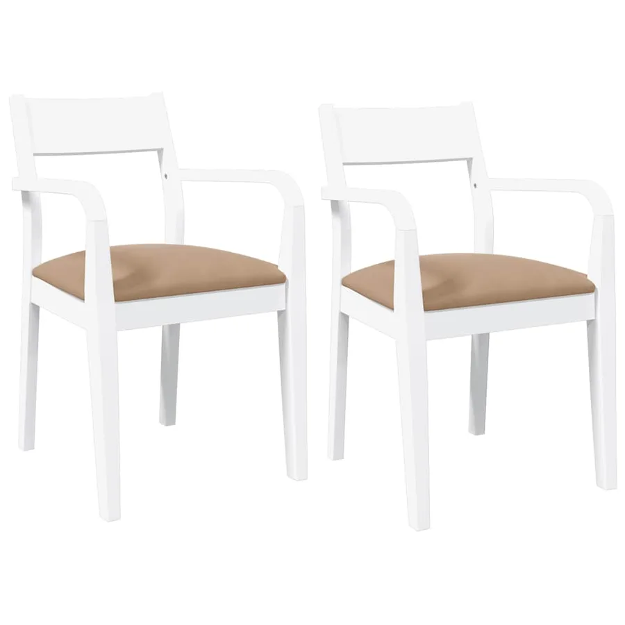 Chaises à manger coussins 2 pcs blanc bois massif caoutchouc - 2